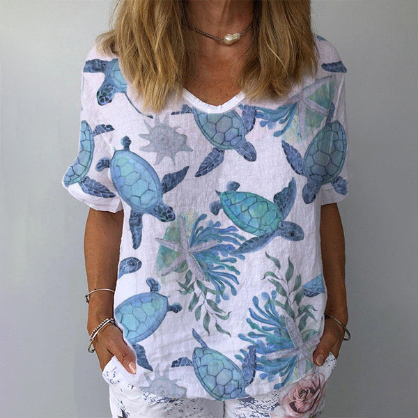 🔥Best Match🔥Women's Retro Floral Casual V-Neck Cotton And Linen Top