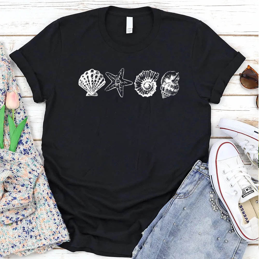 Women's Hand-Painted Shell Crew Neck T-Shirt