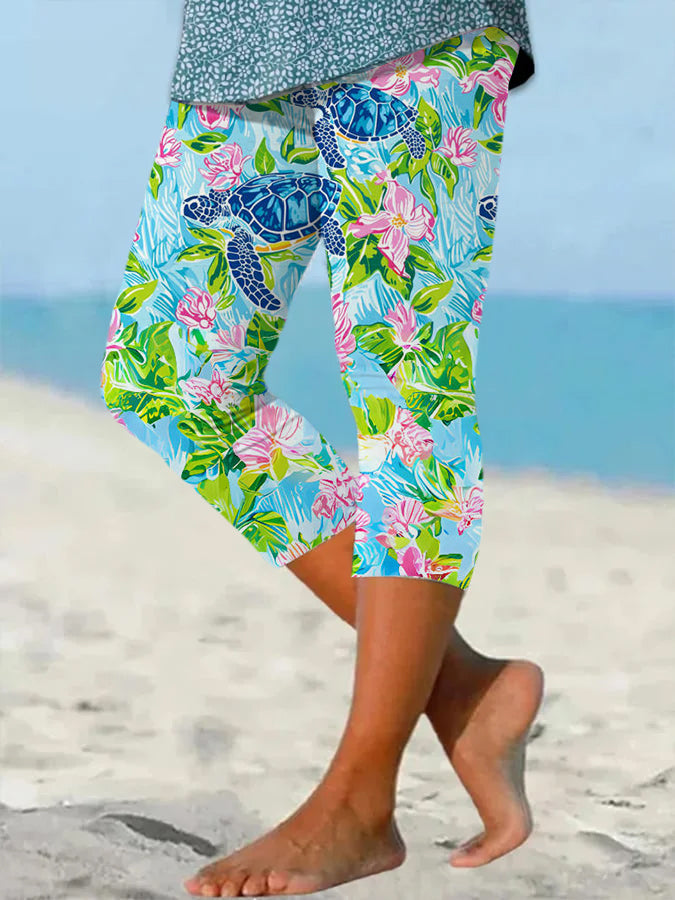 Women's Hawaiian Turtle Print Resort Casual Leggings