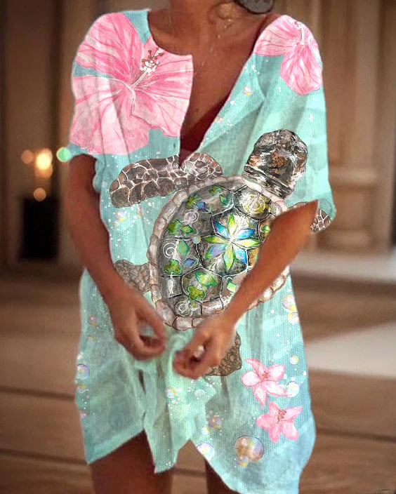 Women's Ocean Sea Turtle Short Sleeve Dress