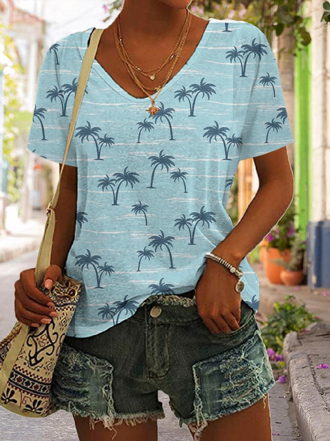 Coconut Tree Printed Casual Short-Sleeved T-Shirt