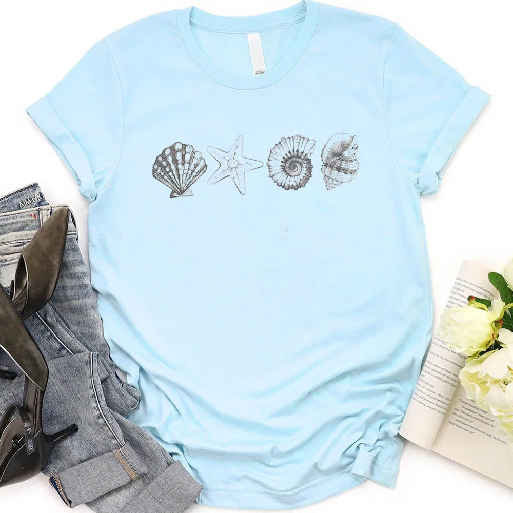 Women's Hand-Painted Shell Crew Neck T-Shirt
