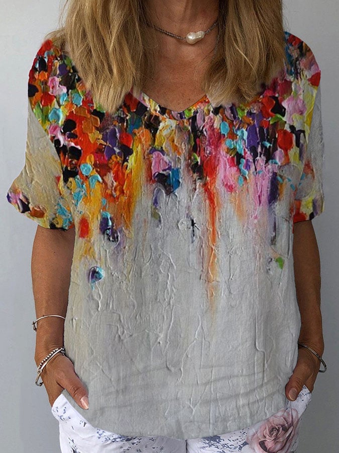 🔥Buy 3 Get 10% Off🔥Casual Floral Oil Painting Print T-Shirt