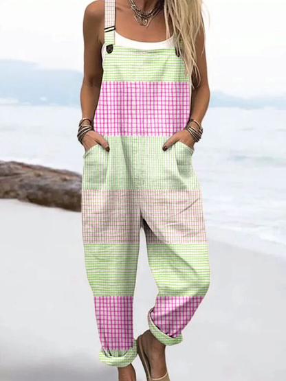 Women'S Holiday Style Seaside Fresh Striped Print Casual Cotton Wide-Leg Jumpsuit