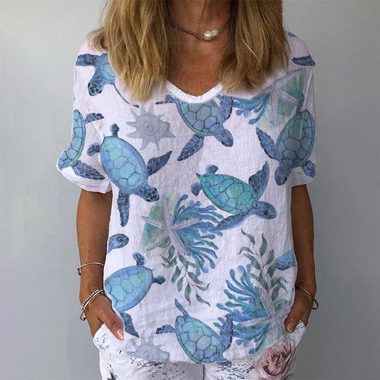 🔥Best Match🔥Women's Retro Floral Casual V-Neck Cotton And Linen Top