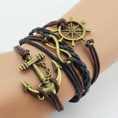 Hand Woven Fashion Boat Rudder Multi Layer Bracelet
