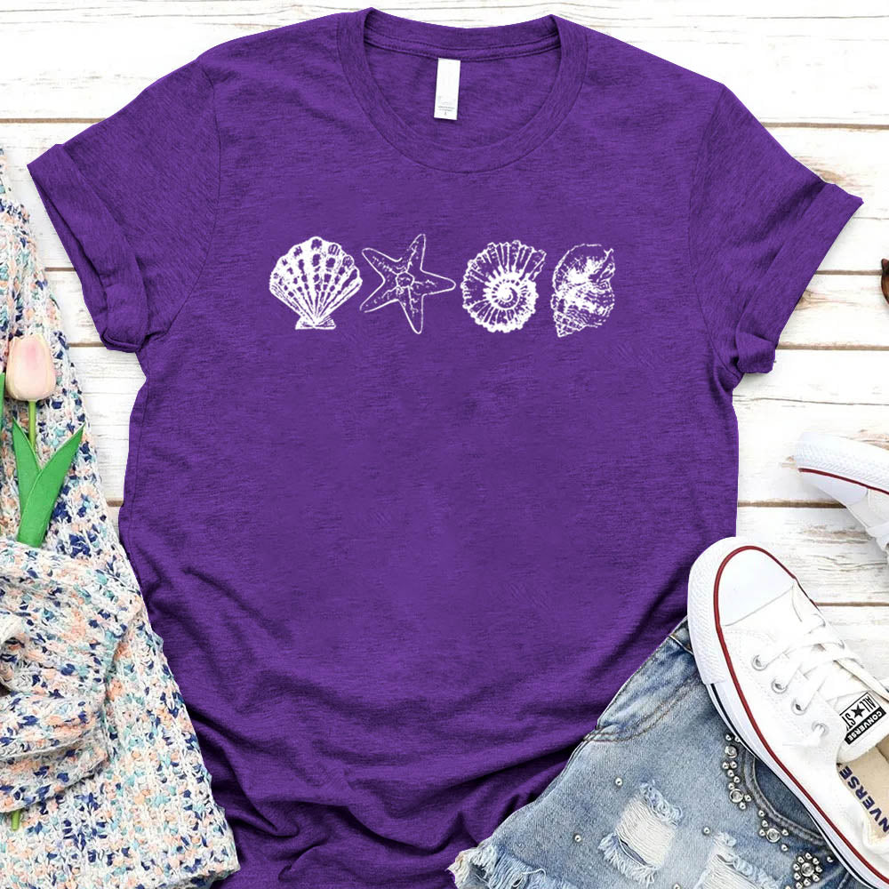 Women's Hand-Painted Shell Crew Neck T-Shirt