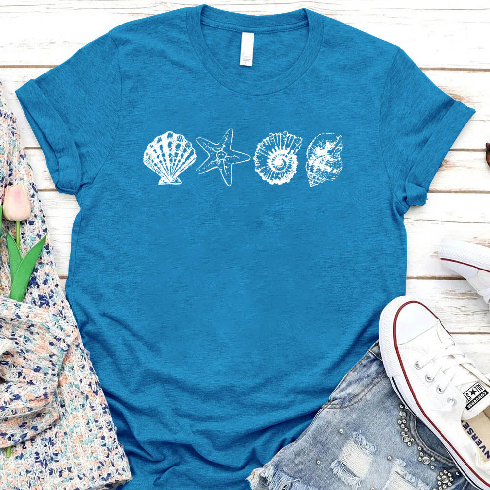 Women's Hand-Painted Shell Crew Neck T-Shirt