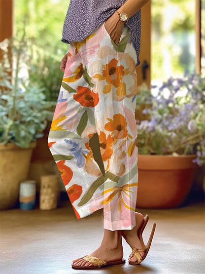 Women's Retro Floral Loose Casual Pants (With Pockets)