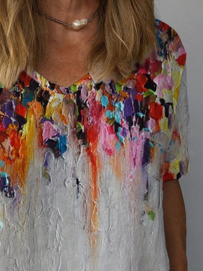 🔥Buy 3 Get 10% Off🔥Casual Floral Oil Painting Print T-Shirt