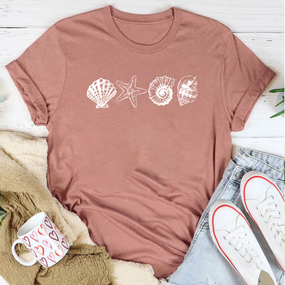 Women's Hand-Painted Shell Crew Neck T-Shirt
