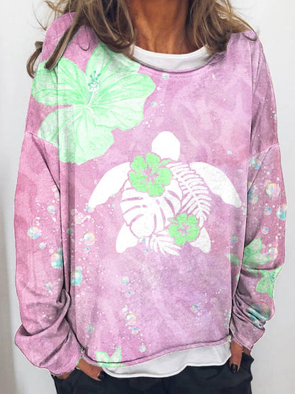 Women's Maui Hibiscus Turtle Long Sleeve Top
