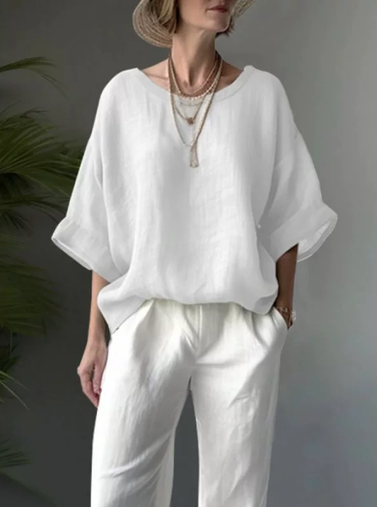 Women'S Elegant Casual Loose Half-Sleeve Round Neck Top