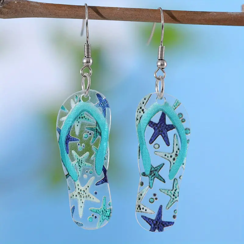 Ocean Style Drop Earrings Acrylic Slipper Design Match Daily Outfits Party Accessories Perfect Summer Vacation Jewelry