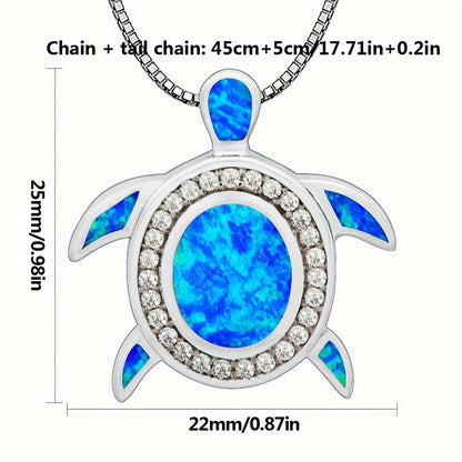Turtle-Shaped Opal Necklace Inlaid With Australian Opal