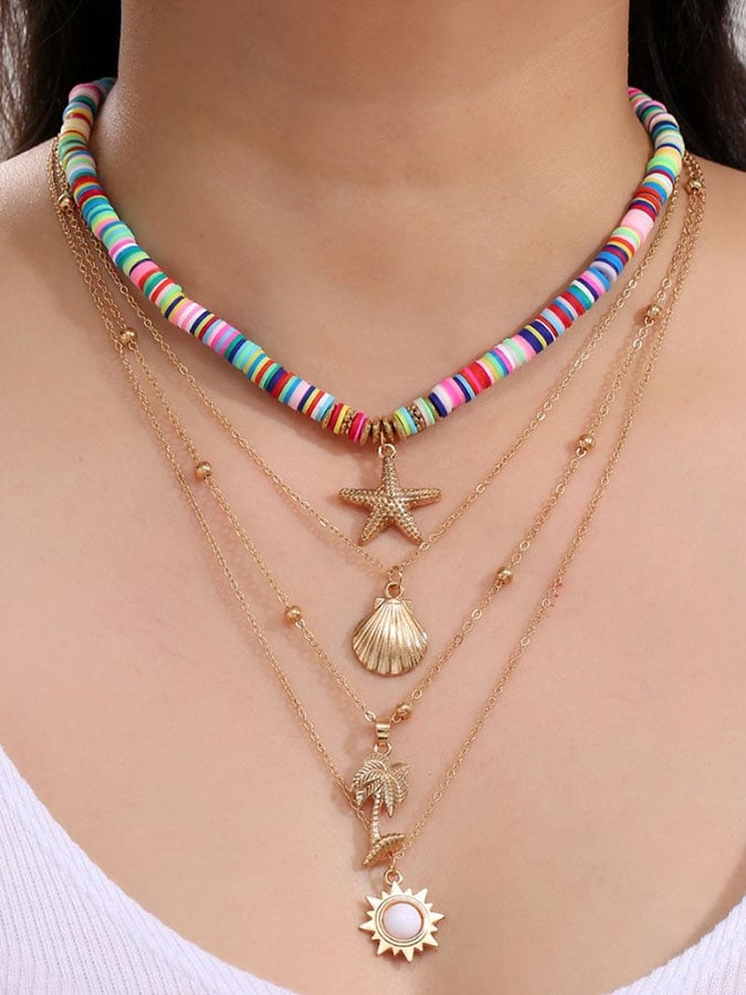 🔥Buy 3 Get 10% Off🔥Vintage Starfish Shell Pendant Sun Layered Necklace