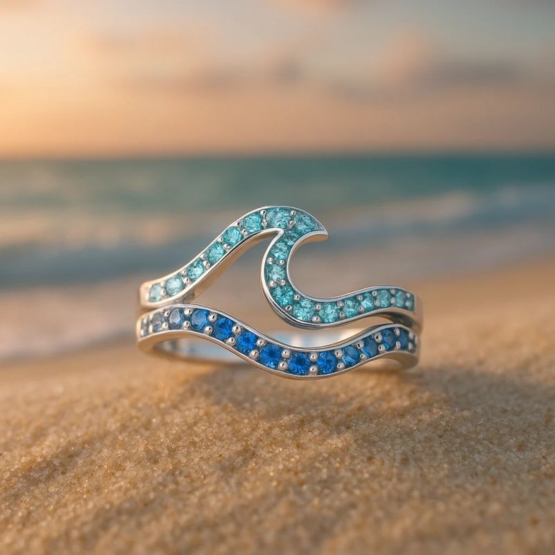 Double layered wavy gradient blue ring