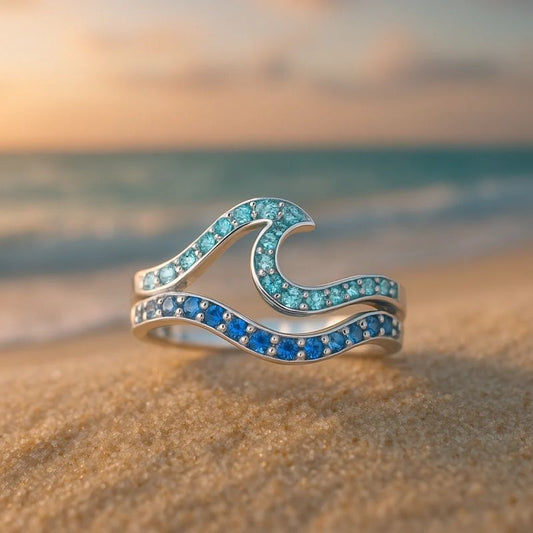 Double layered wavy gradient blue ring