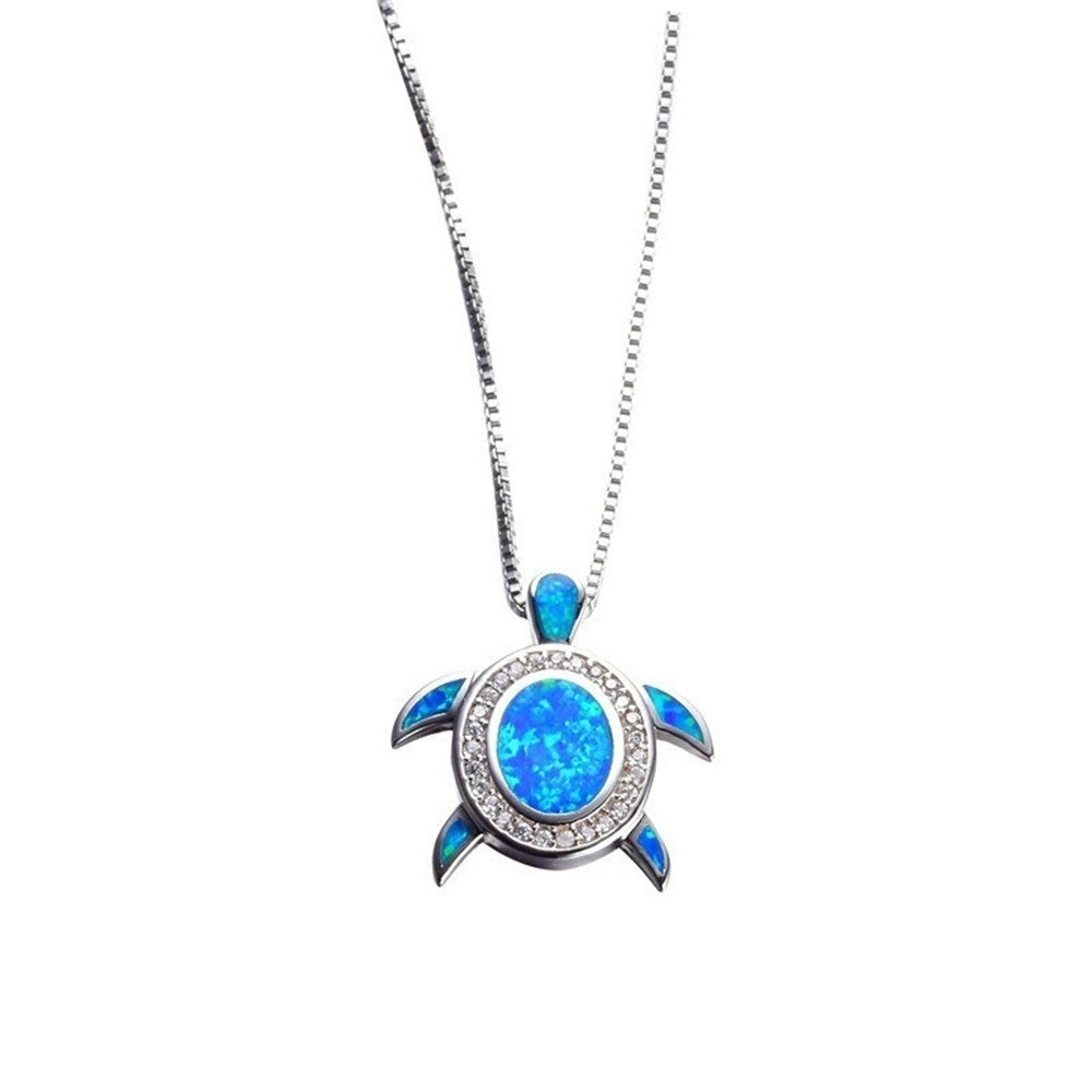 Turtle-Shaped Opal Necklace Inlaid With Australian Opal
