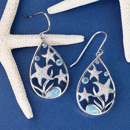 Chic Dangle Earrings Waterdrop + Starfish Design Symbol Of Beauty And Fashion Match Daily Outfits Party Accessories Ocean Style Jewelry
