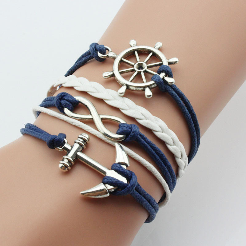 Hand Woven Fashion Boat Rudder Multi Layer Bracelet