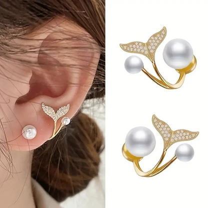 Pearl and rhinestone fishtail earrings