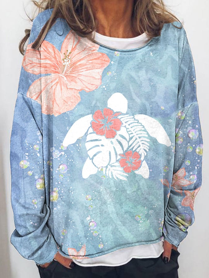Women's Maui Hibiscus Turtle Long Sleeve Top