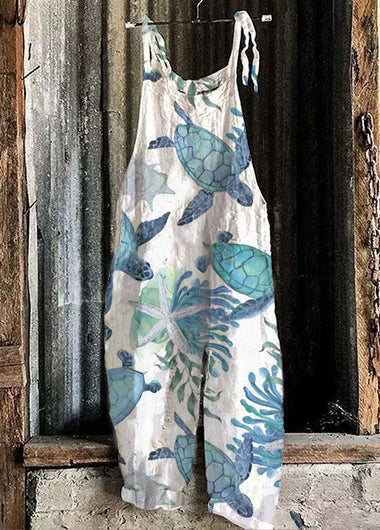 Ocean Style Turtle Printed Loose Jumpsuit