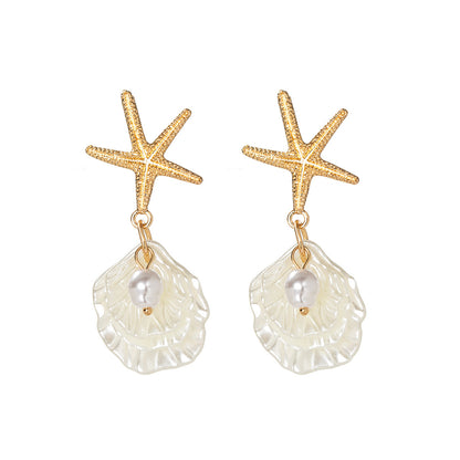 Starfish Imitation Pearl Shell Earrings