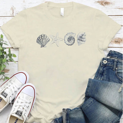 Women's Hand-Painted Shell Crew Neck T-Shirt