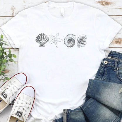 Women's Hand-Painted Shell Crew Neck T-Shirt