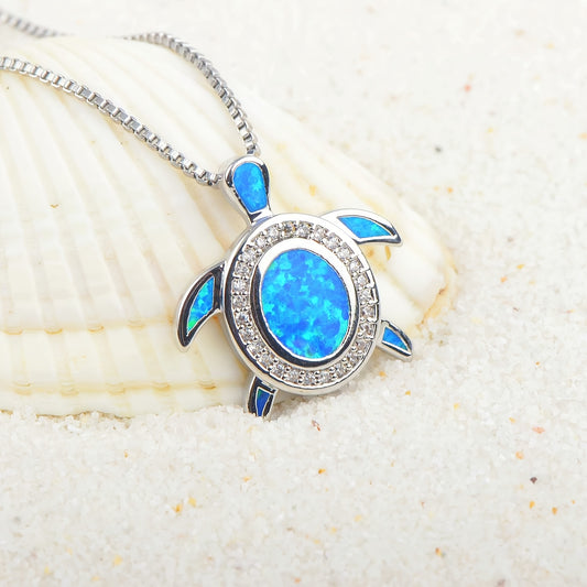 Turtle-Shaped Opal Necklace Inlaid With Australian Opal