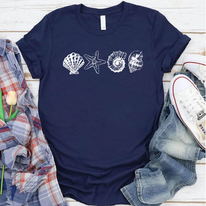 Women's Hand-Painted Shell Crew Neck T-Shirt
