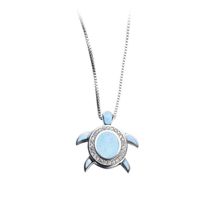 Turtle-Shaped Opal Necklace Inlaid With Australian Opal