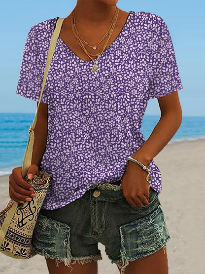 🔥Best Match🔥Women's Hawaiian Vacation Print Casual V-Neck T-Shirt