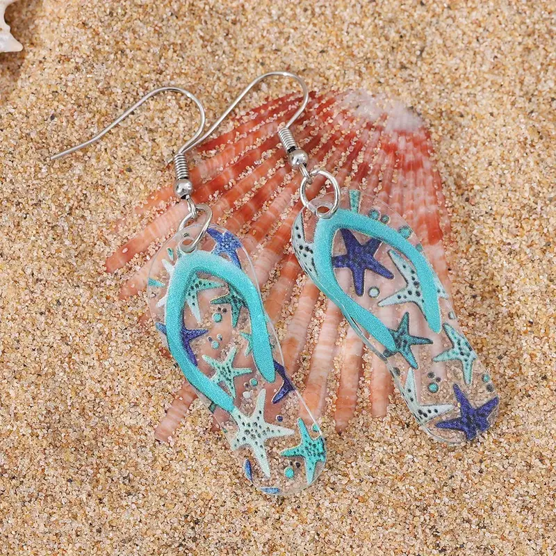 Ocean Style Drop Earrings Acrylic Slipper Design Match Daily Outfits Party Accessories Perfect Summer Vacation Jewelry